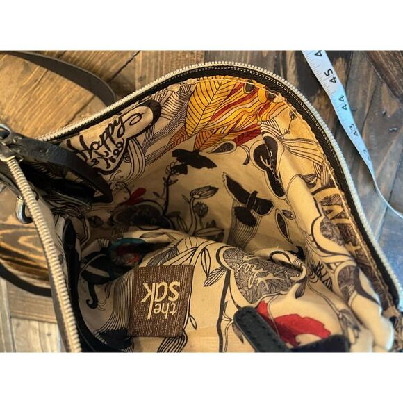 The Sak Black Leather Crossbody Purse Hobo Western Adjustable Strap Biker Zipper - Picture 6 of 13